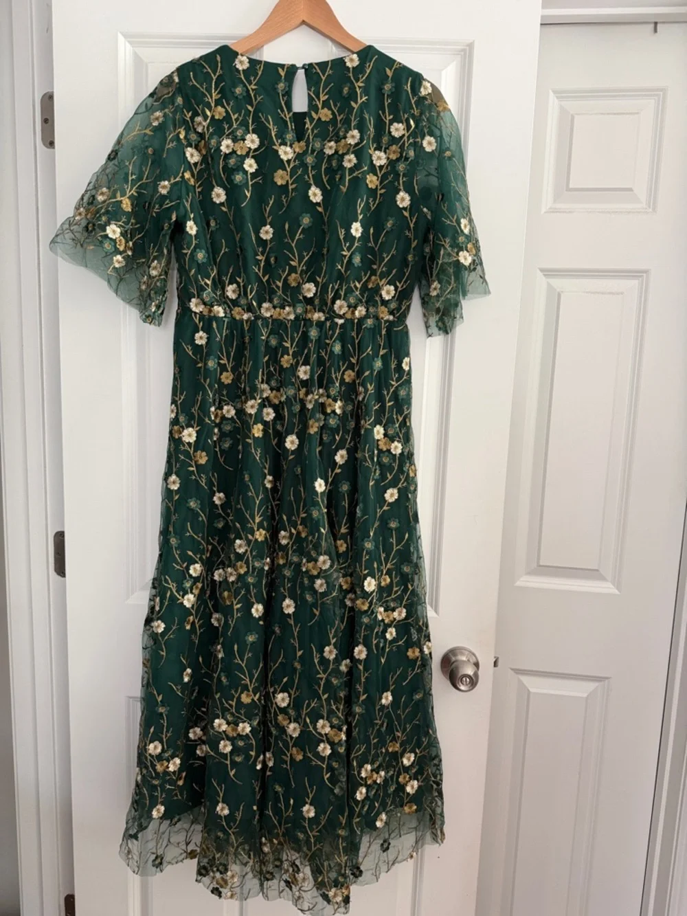 Baltic Born Arabella Embroidered Tulle Maxi Dress Size XL Dark Green and Gold - Picture 7 of 13